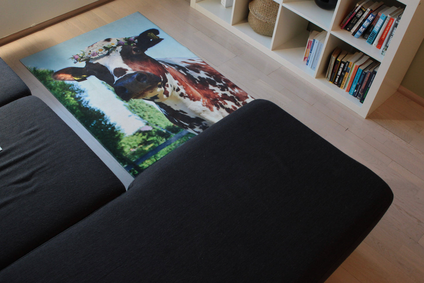 A moment of happiness, a cow rug